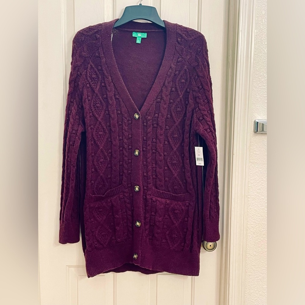 Button down burgundy cardigan long length NWT - Picture 1 of 13